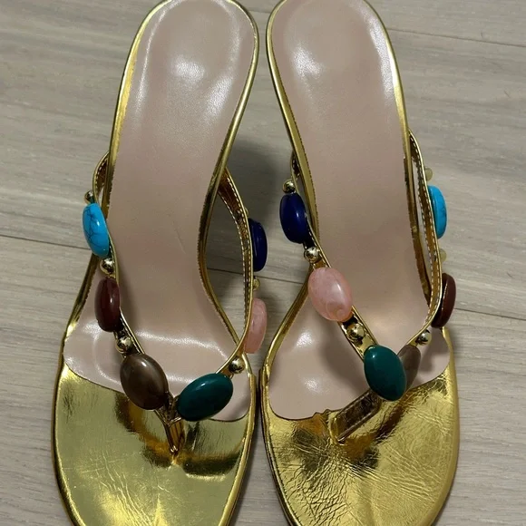 Gold Multi Colored Sandals - Picture 2 of 4